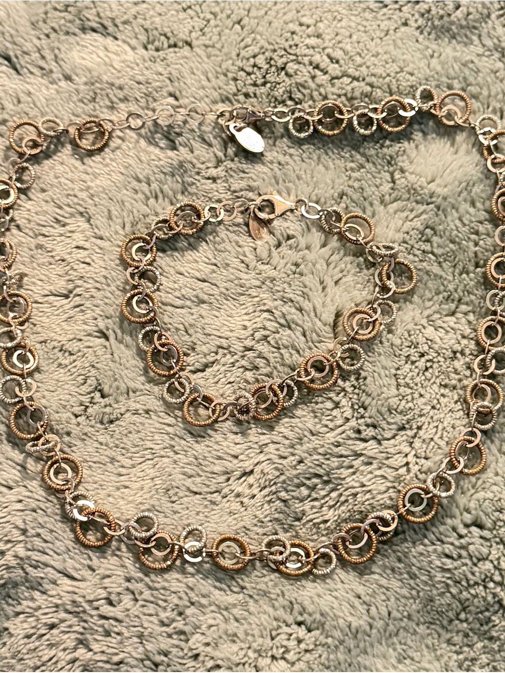 Frederic Duclos 925 Sterling Silver  & Rose Gold Vermeil Necklace & Bracelet Set
